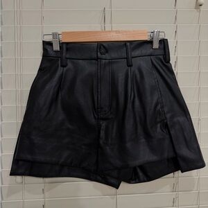 7 For All Mankind Black High Waist Leather Shorts